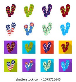 Flip-flops cartoon,flat icons in set collection for design. Beach shoes vector symbol stock web illustration.