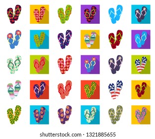 Flip-flops cartoon,flat icons in set collection for design. Beach shoes vector symbol stock web illustration.