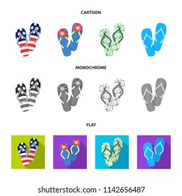 Flip-flops cartoon,flat,monochrome icons in set collection for design. Beach shoes vector symbol stock web illustration.