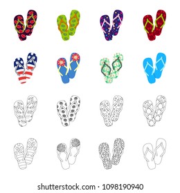 Flip-flops cartoon,outline icons in set collection for design. Beach shoes vector symbol stock web illustration.