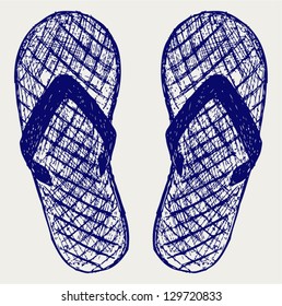 Flip-flops. Doodle style. Vector EPS 8