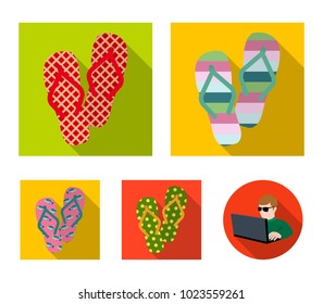 Flip-flops flat icons in set collection for design. Beach shoes vector symbol stock web illustration.