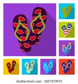 Flip-flops flat icons in set collection for design. Beach shoes vector symbol stock web illustration.