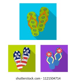 Flip-flops flat icons in set collection for design. Beach shoes vector symbol stock web illustration.