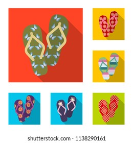Flip-flops flat icons in set collection for design. Beach shoes vector symbol stock web illustration.