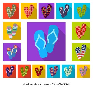 Flip-flops flat icons in set collection for design. Beach shoes vector symbol stock web illustration.