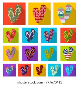 Flip-flops flat icons in set collection for design. Beach shoes vector symbol stock web illustration.