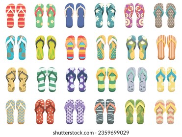 Flip-flops icons set cartoon vector. Summer beach. Travel fashion