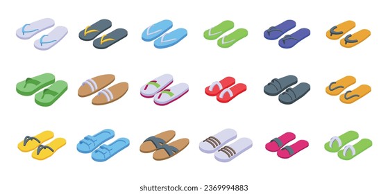 Flip-flops icons set isometric vector. Summer beach. Travel relax