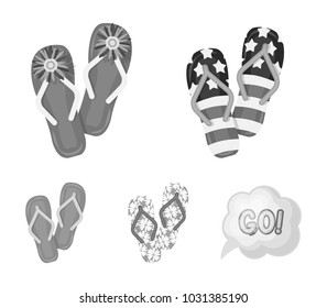 Flip-flops monochrome icons in set collection for design. Beach shoes vector symbol stock web illustration.