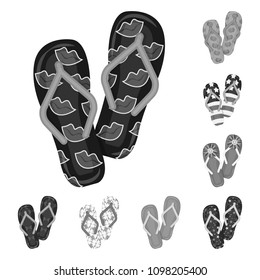 Flip-flops monochrome icons in set collection for design. Beach shoes vector symbol stock web illustration.