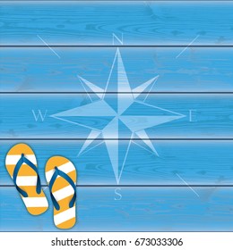 Flip-flops on the blue wooden background.  Eps 10 vector file.