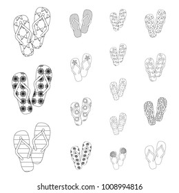 Flip-flops outline icons in set collection for design. Beach shoes vector symbol stock web illustration.