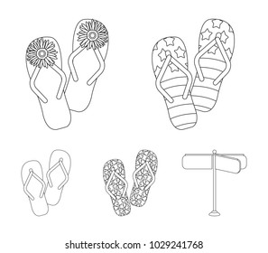 Flip-flops outline icons in set collection for design. Beach shoes vector symbol stock web illustration.