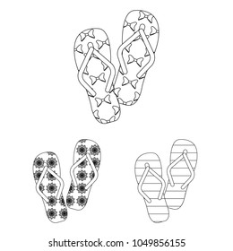 Flip-flops outline icons in set collection for design. Beach shoes vector symbol stock web illustration.