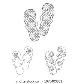 Flip-flops outline icons in set collection for design. Beach shoes vector symbol stock web illustration.