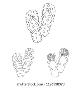 Flip-flops outline icons in set collection for design. Beach shoes vector symbol stock web illustration.