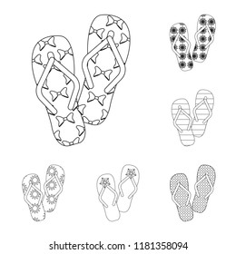 Flip-flops outline icons in set collection for design. Beach shoes vector symbol stock web illustration.