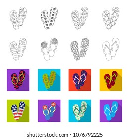 Flip-flops outline,flat icons in set collection for design. Beach shoes vector symbol stock web illustration.