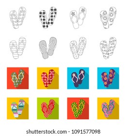 Flip-flops outline,flat icons in set collection for design. Beach shoes vector symbol stock web illustration.