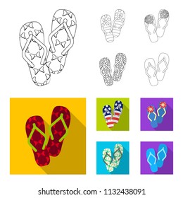 Flip-flops outline,flat icons in set collection for design. Beach shoes vector symbol stock web illustration.
