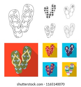 Flip-flops outline,flat icons in set collection for design. Beach shoes vector symbol stock web illustration.