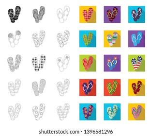 Flip-flops outline,flat icons in set collection  design. Beach shoes vector symbol stock web illustration.