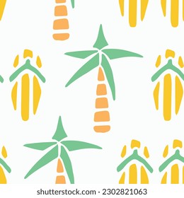 Flip-flops and palmas pattern. Vector seamless illustration.