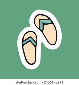 flip-flops. shoes. put on. rubber ones. vector. sticker. doodle drawing. retro palette. with a white outline.