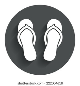 Flip-flops sign icon. Beach shoes. Sand sandals. Circle flat button with shadow. Modern UI website navigation. Vector