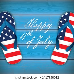 Flip-flops in US national colors with the text Happy 4th of July.  Eps 10 vector file.