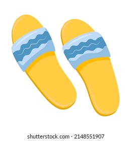 Flip-flops with a wavy pattern. Summer beach shoes. Top view. A symbol of summer, vacation, rest. Vector illustration in a flat cartoon style isolated on a white background