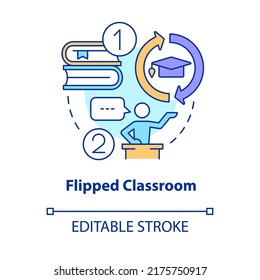 Flipped classroom concept icon. Discussion, activities at lesson. Trend in education abstract idea thin line illustration. Isolated outline drawing. Editable stroke. Arial, Myriad Pro-Bold fonts used