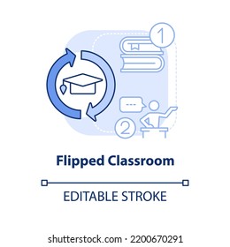 Flipped classroom light blue concept icon. Discussion at lesson. Trend in education abstract idea thin line illustration. Isolated outline drawing. Editable stroke. Arial, Myriad Pro-Bold fonts used