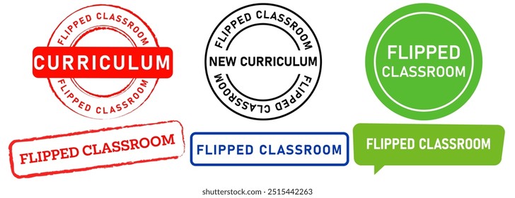 Flipped classroom stamp new curriculum colorful badge study learn at home label emblem design set collection