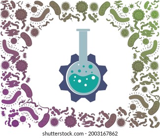 Flipped page template illustration with viruses. Health, science and medicine concept background design.

