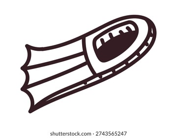 Flipper with foot pocket and blade shown in clean linework. Suitable for scuba, snorkel, and dive themes across sport and travel projects. Vector illustration