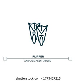 flipper vector line icon. Simple element illustration. flipper outline icon from sea life set concept. Can be used for web and mobile
