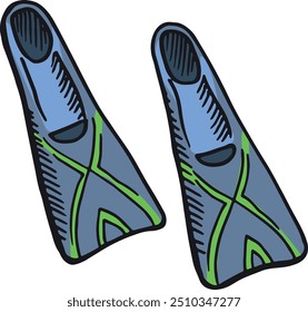 Flippers color sketch. Hand drawn underwater swimming icon