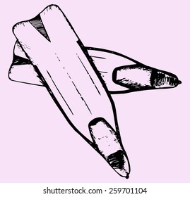 flippers for diving, doodle style, sketch illustration