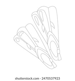 Flippers for diving linear icon. Swimming fins. Diving gear. Things you need on the beach. Vector illustration on a white background.