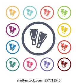 flippers flat icons set. Open colorful buttons 