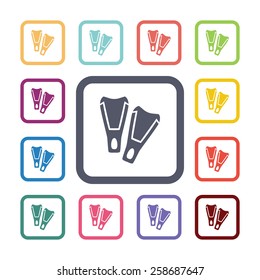 flippers flat icons set. Open colorful buttons 