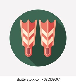 Flippers flat round icon with long shadows.
