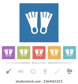 Flippers flat white icons in square backgrounds. 6 bonus icons included.