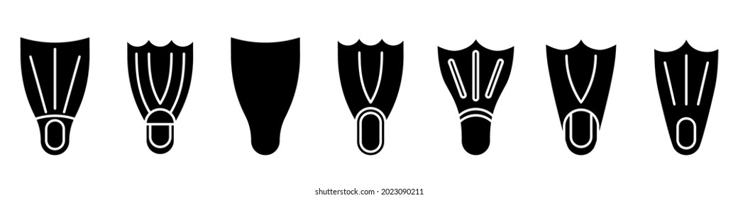 Flippers icon. Set of flippers icons. Vector illustration. Flippers vector icons. Black flippers icons