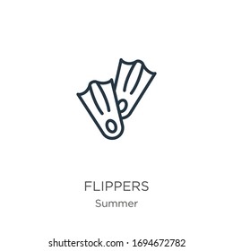 Flippers icon. Thin linear flippers outline icon isolated on white background from summer collection. Line vector sign, symbol for web and mobile