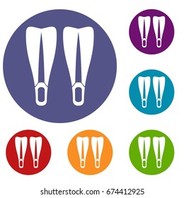Flippers icons set in flat circle reb, blue and green color for web