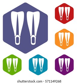 Flippers icons set rhombus in different colors isolated on white background
