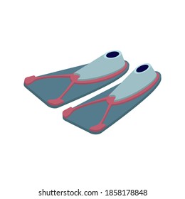 Flippers isometric icon. Hand drawn vector illustration. Flat colors.